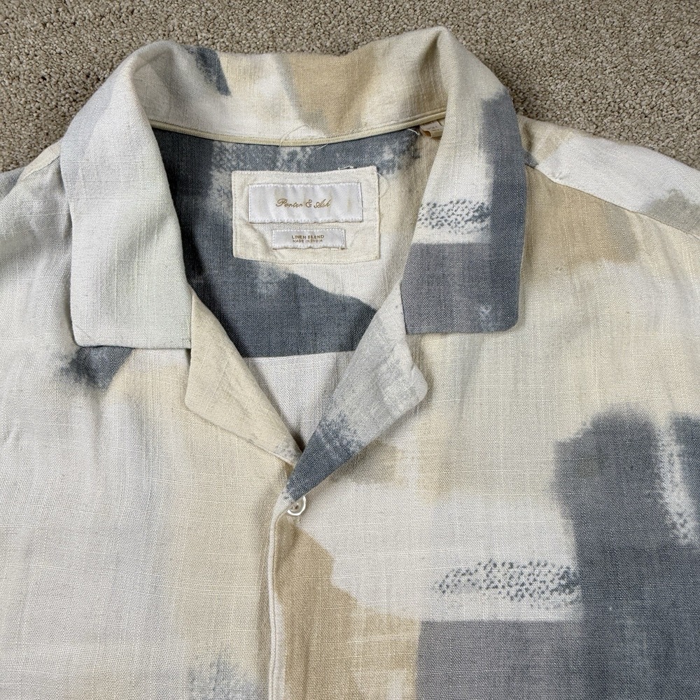 Porter & Ash Men's Large Linen Blend Short Sleeve Button Up Shirt